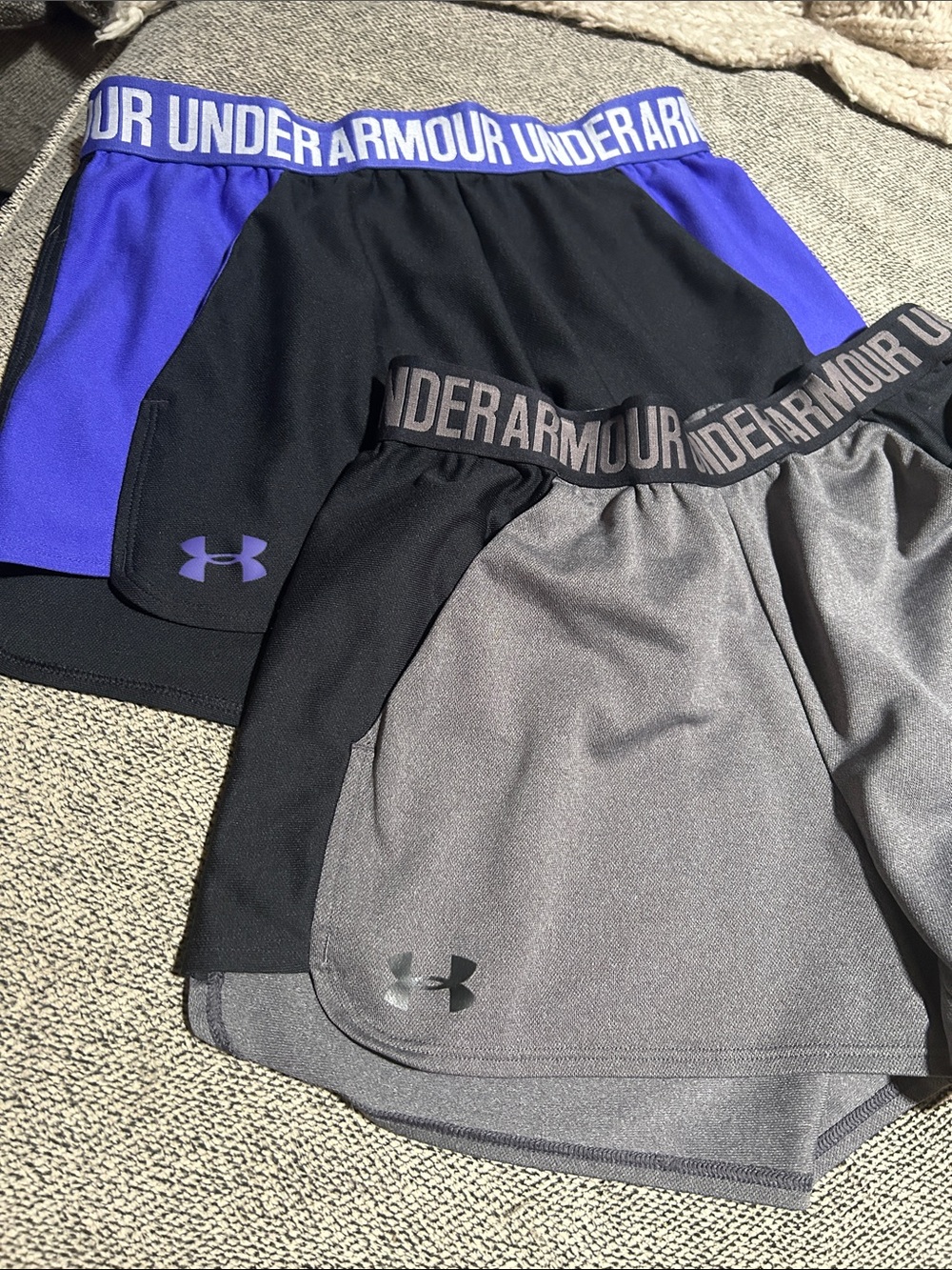 Under Armour Women's Athletic Shorts Pair - Black, Purple, Gray